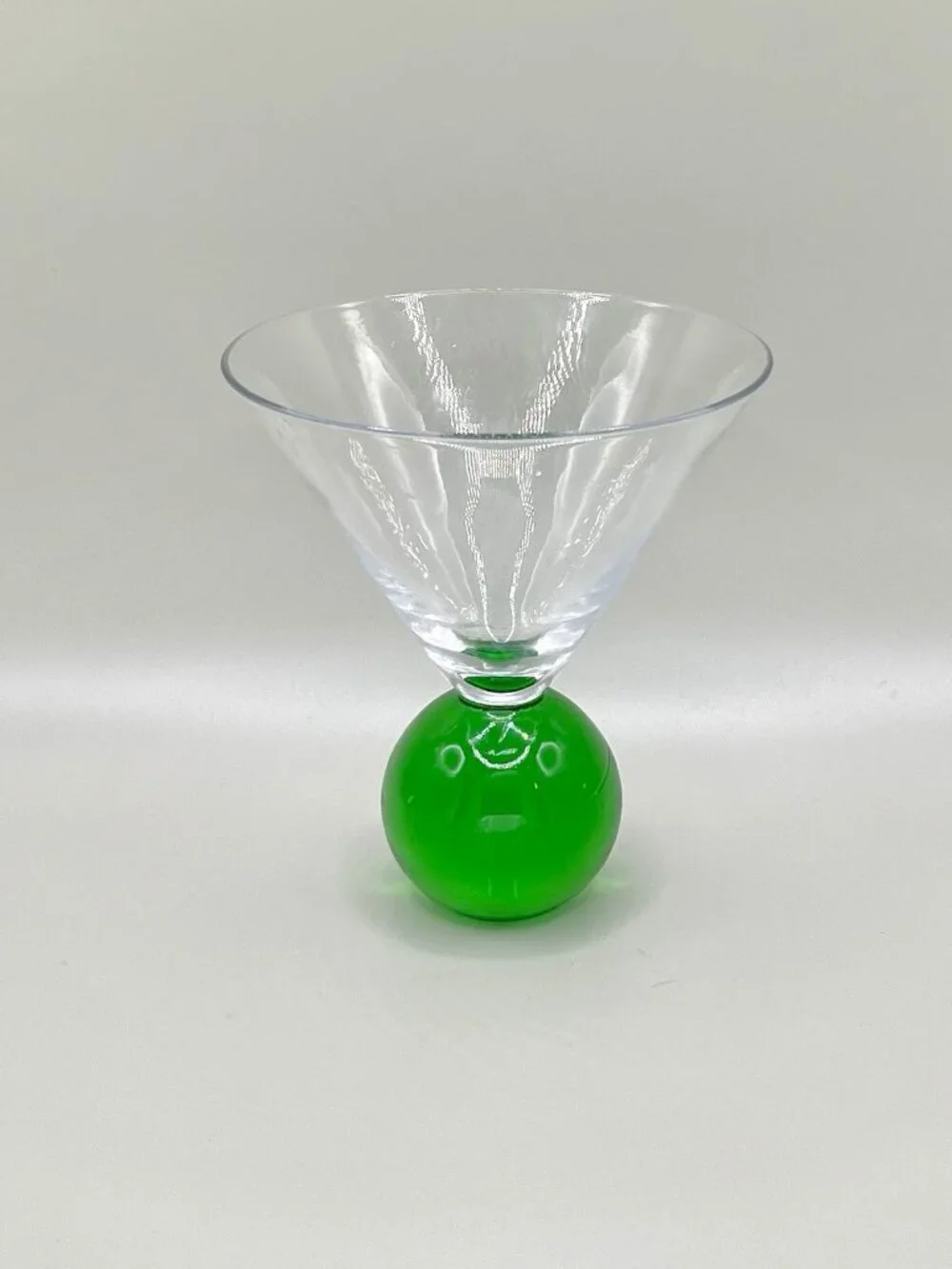 Vintage Postmodern Memphis Style Hand Blown Art Glass Martini Glass Green Orb